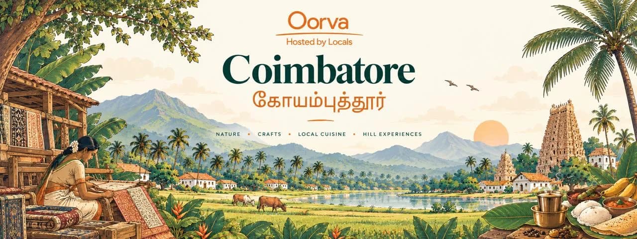 Coimbatore banner — nature, crafts, local cuisine and hill experiences, hosted by locals